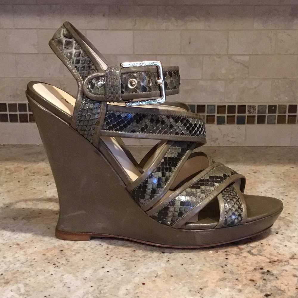 Alexandre Birman Python Leather Platform Wedge St… - image 3